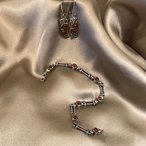 Sterling Silver and Baltic Amber Bracelet and Earring Set